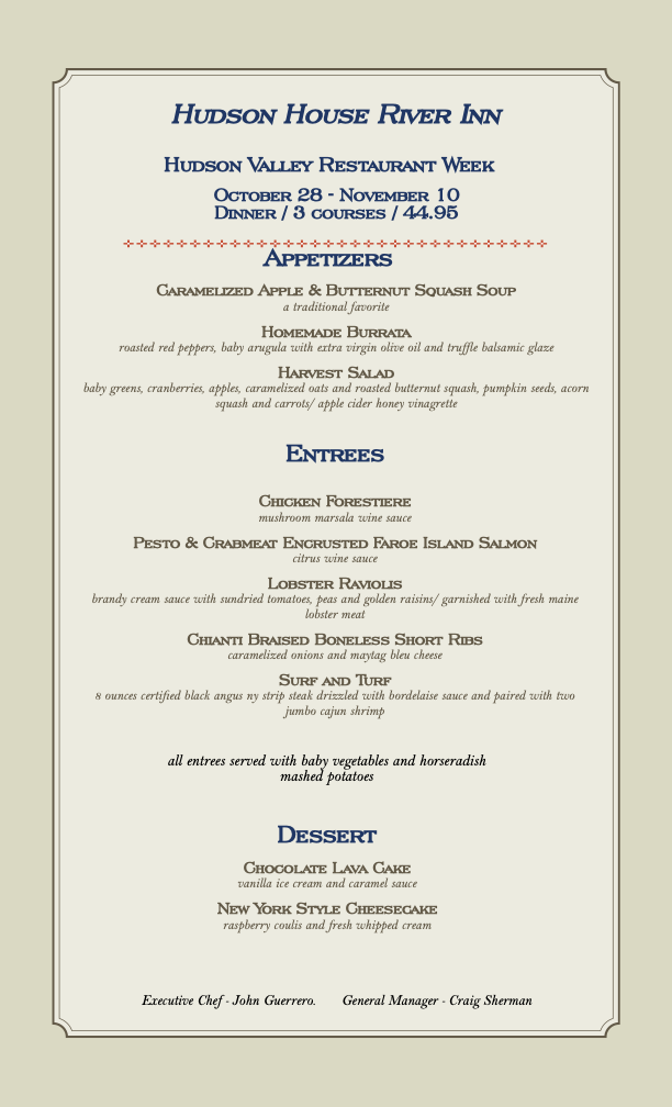 Restaurant Week Menu - Dinner