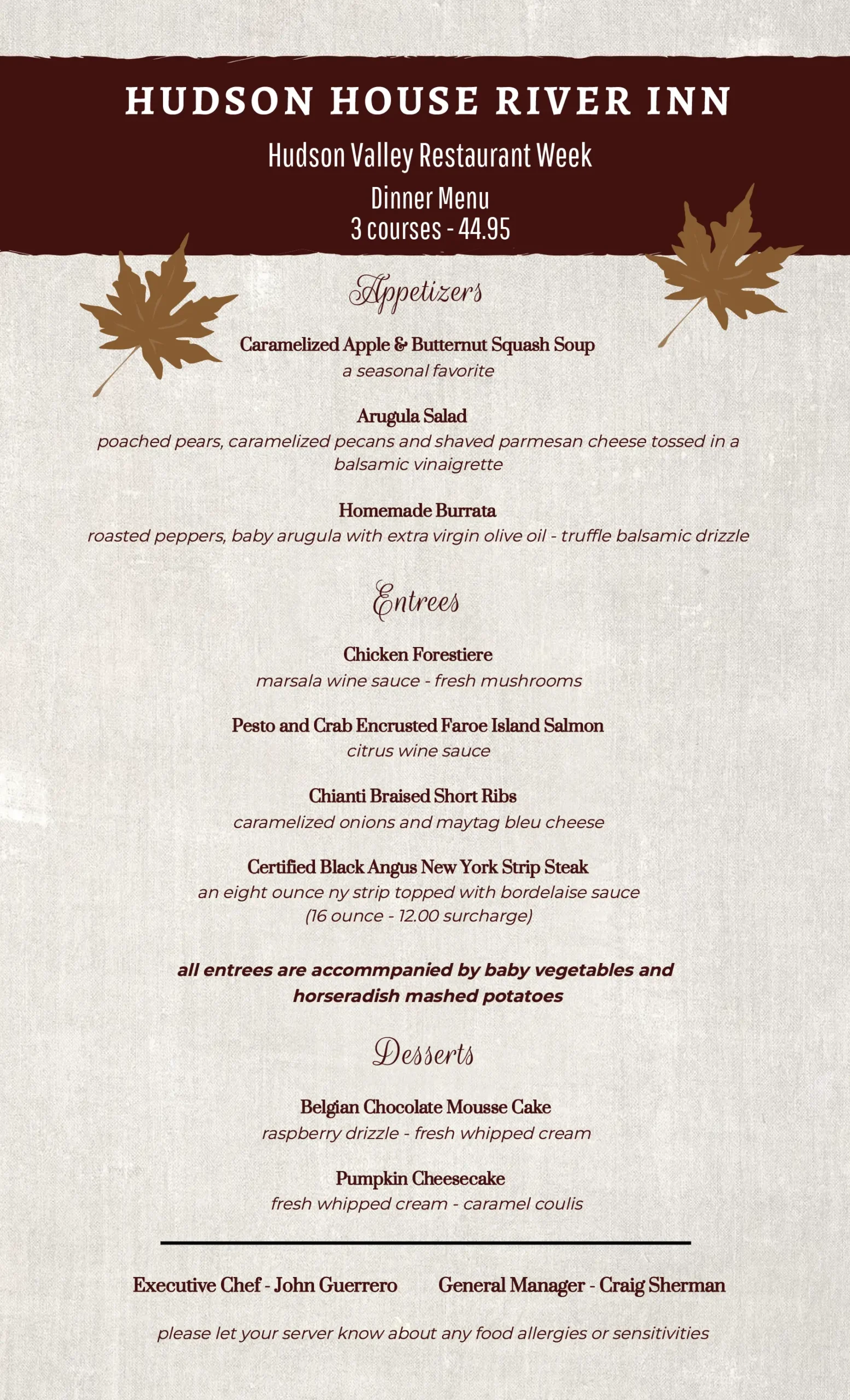 Restaurant Week Dinner Menu
