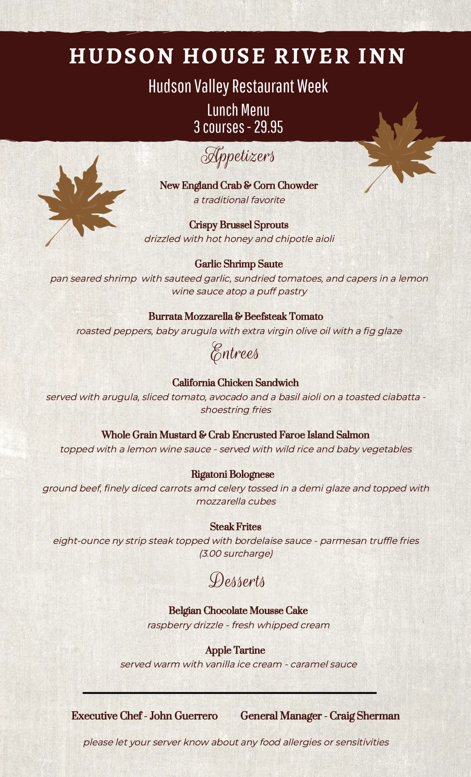 Restaurant Week Lunch Menu